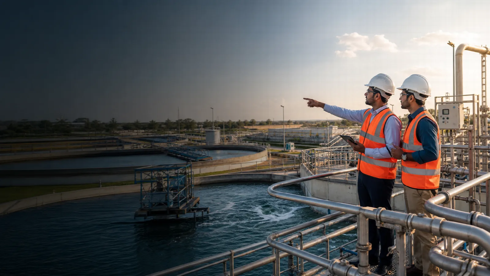 Engineers at a sewage and effluent treatment facility